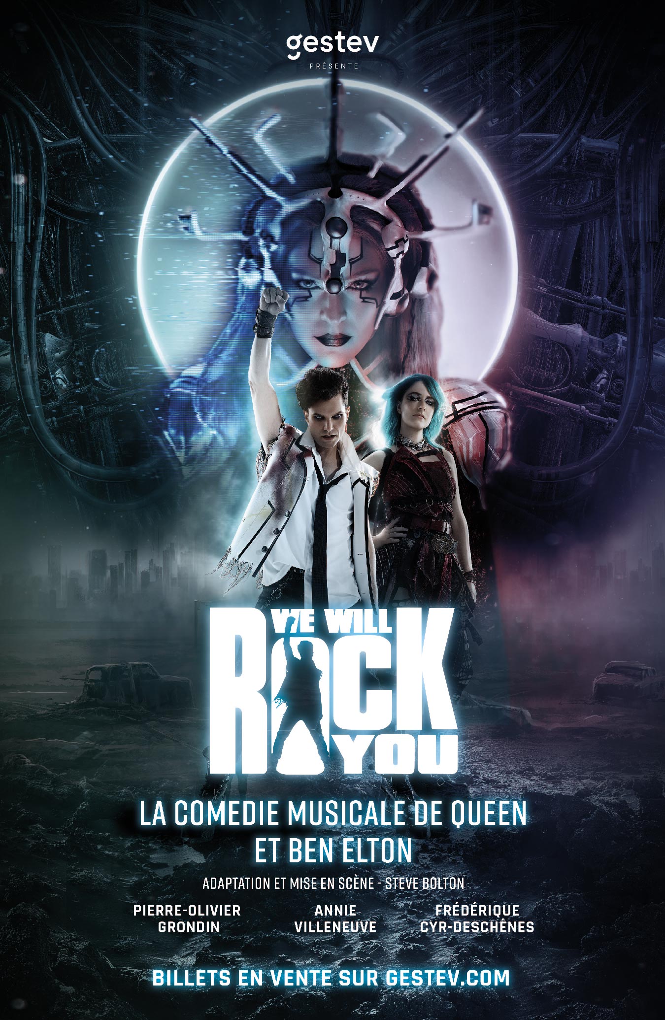 We Will Rock You la comédie musicale de Queen et Ben Elton avec Annie Villeneuve, Pierre-Olivier Grondin et Frédérique Cyr-Deschènes. Affiche officielle par le studio de photographie DS Sanchez